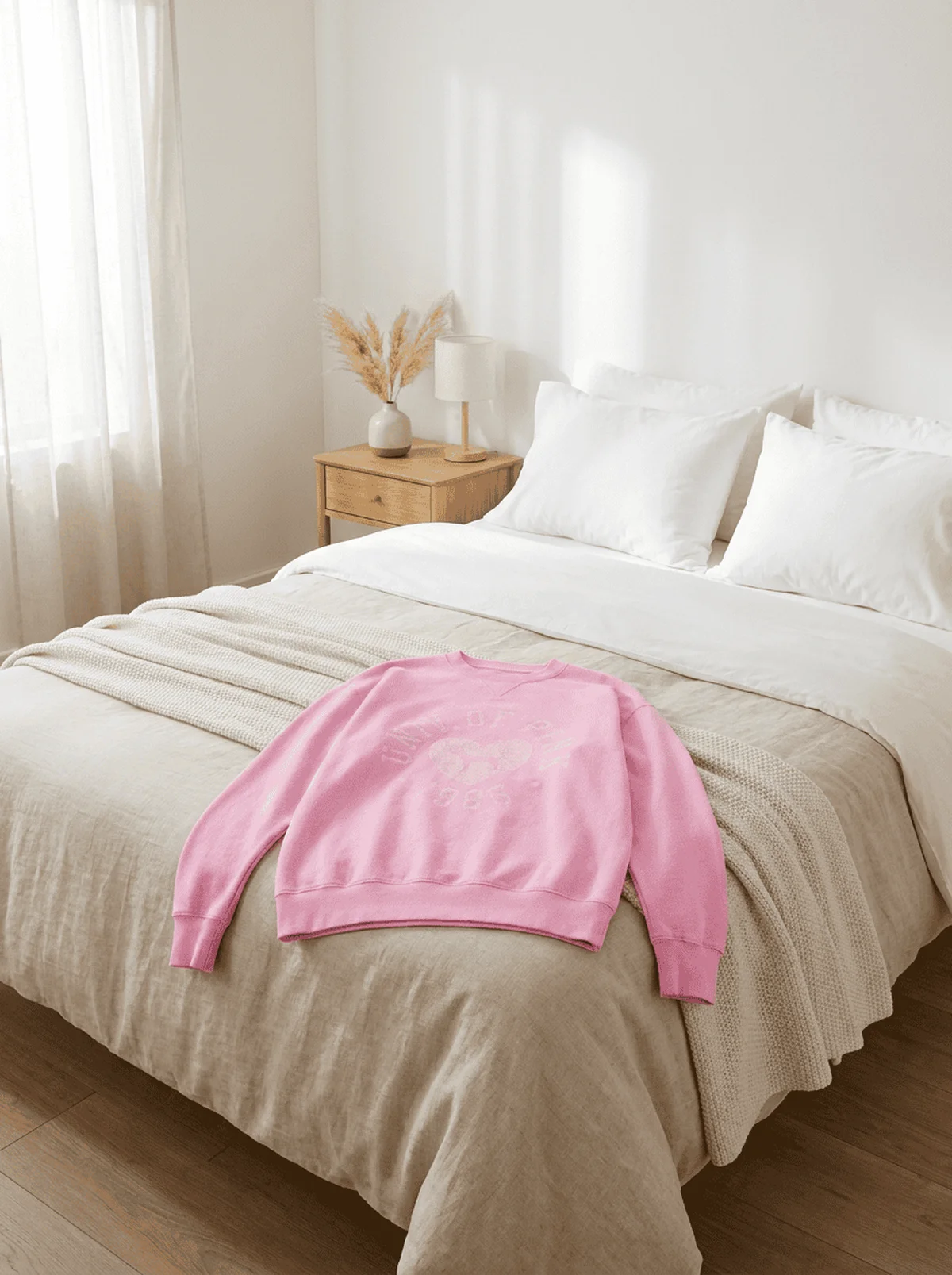 Cozy VS PINK campus fleece sweats and quarter-zip laid flat