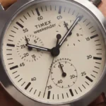 Timex Weekender New England Chronograph watch with cream dial and brown leather strap