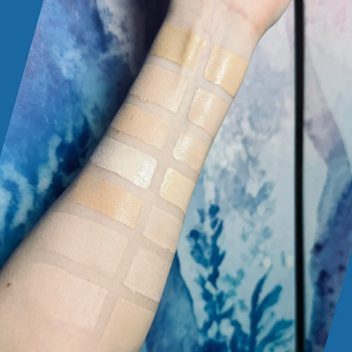 Lisa Eldridge Shade 2.5 compared against fair olive foundation swatches