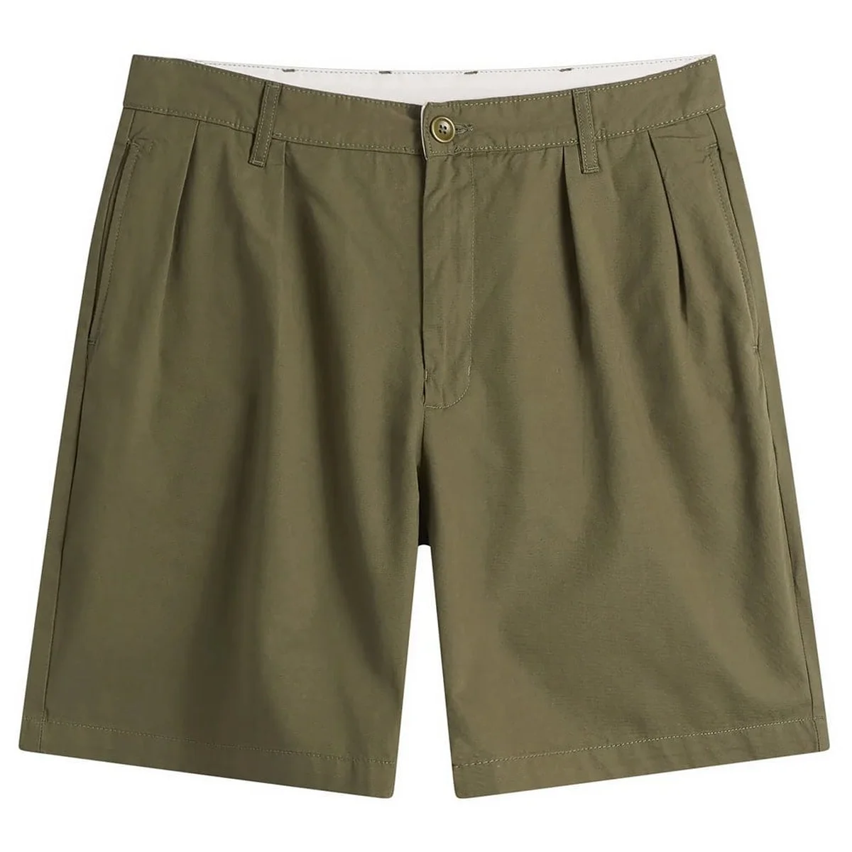 Olive pleated cotton twill shorts, product shot