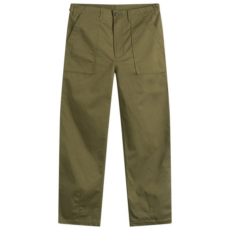 Olive-green cargo trousers with flap pockets