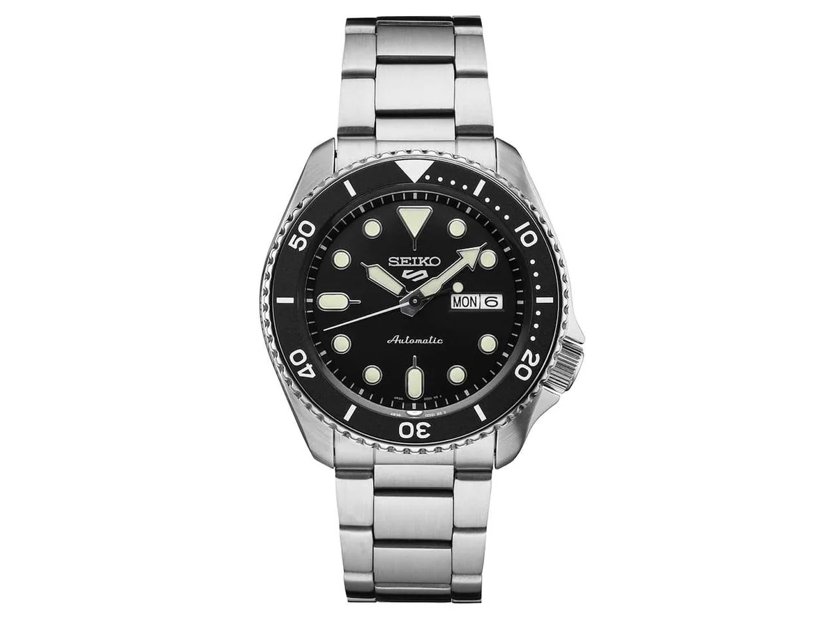 Seiko 5 Sports SRPD55 automatic watch on a stainless steel bracelet