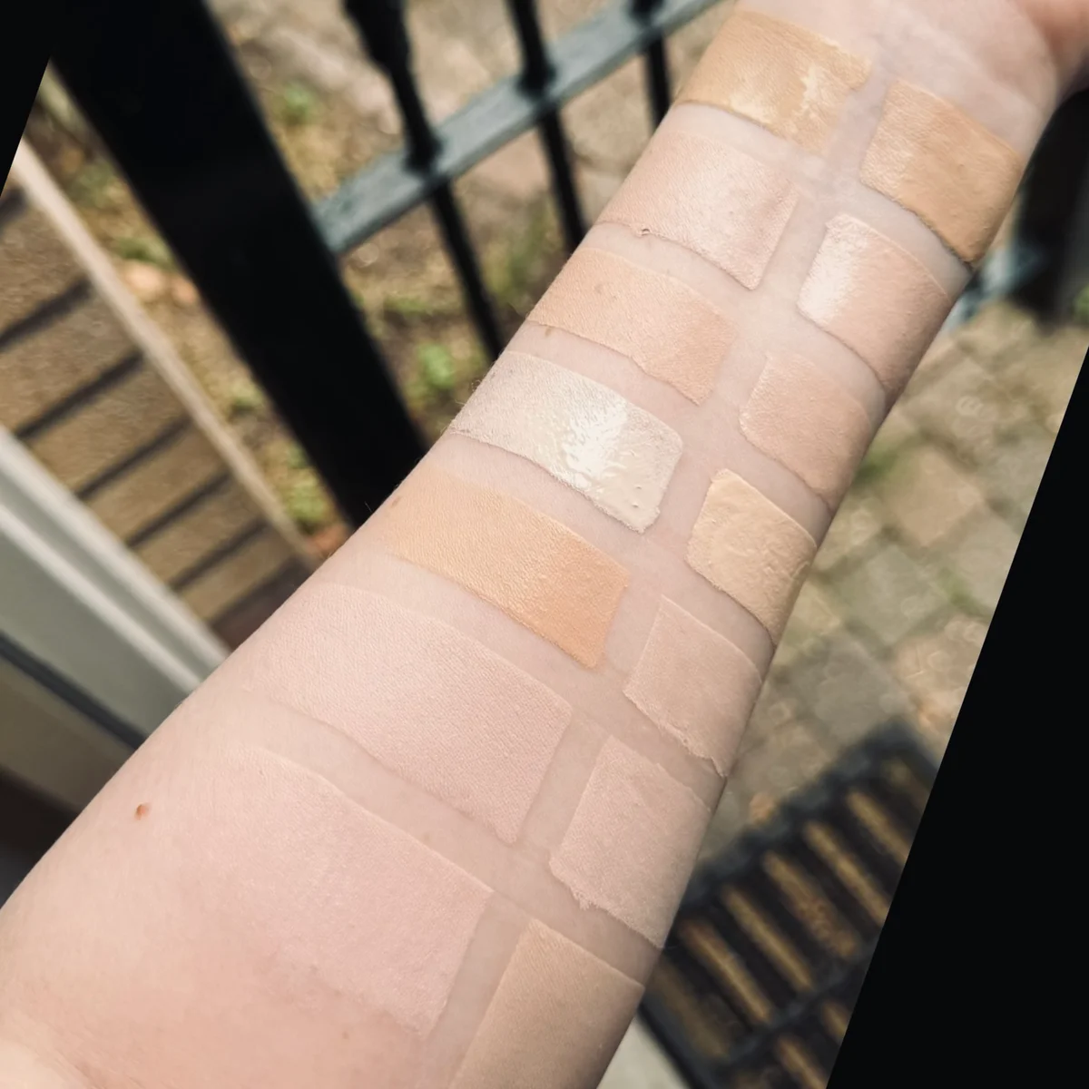 Foundation swatches along the jawline and neck for shade matching