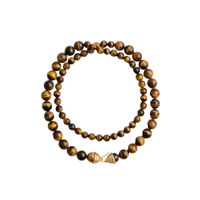 Double-strand tiger's eye bead necklace with gold clasp