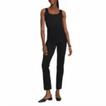 Woman wearing black Spanx PerfectFit ponte pants