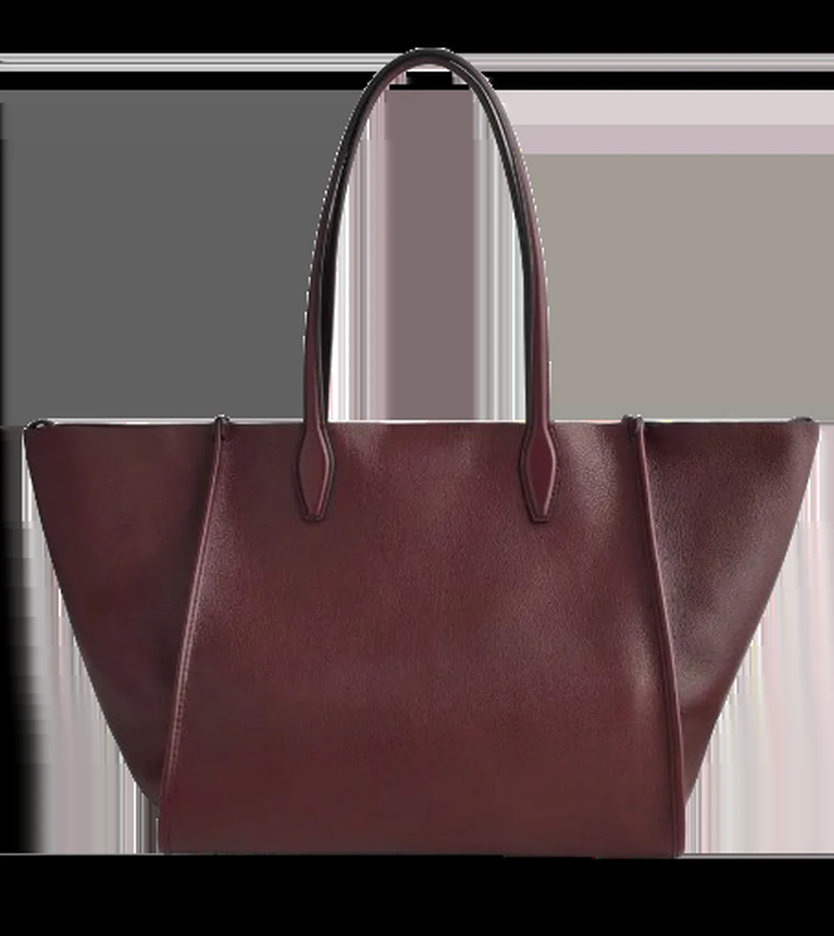 Structured maroon leather tote bag with two top handles