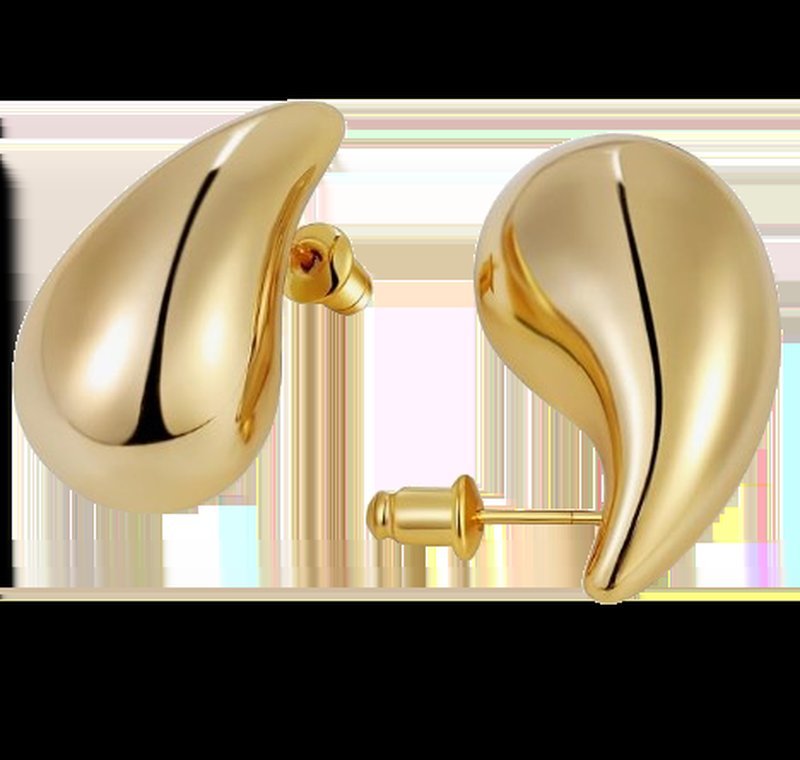 Gold teardrop stud earrings with smooth polished finish