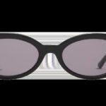 Black oval sunglasses with grey lenses on striped background