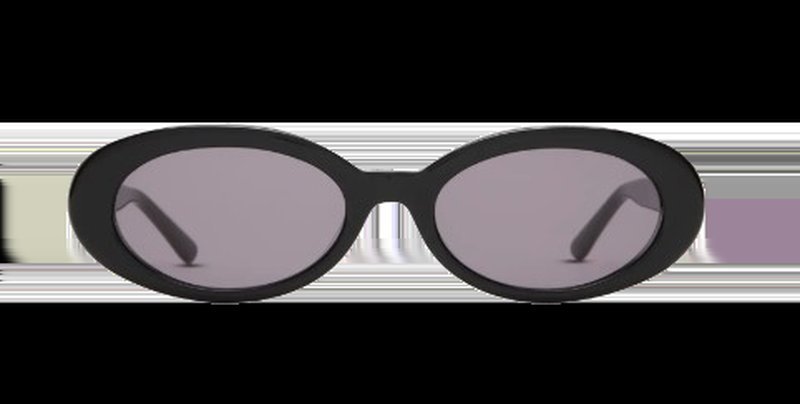 Black oval sunglasses with grey lenses on striped background